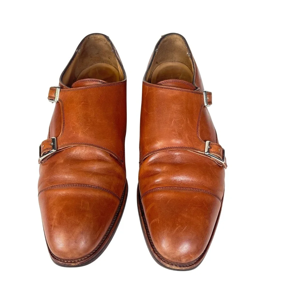 Alfred Sargent J Crew Monk Strap Shoes Walnut Brown Leather ENGLAND Classic 11.5